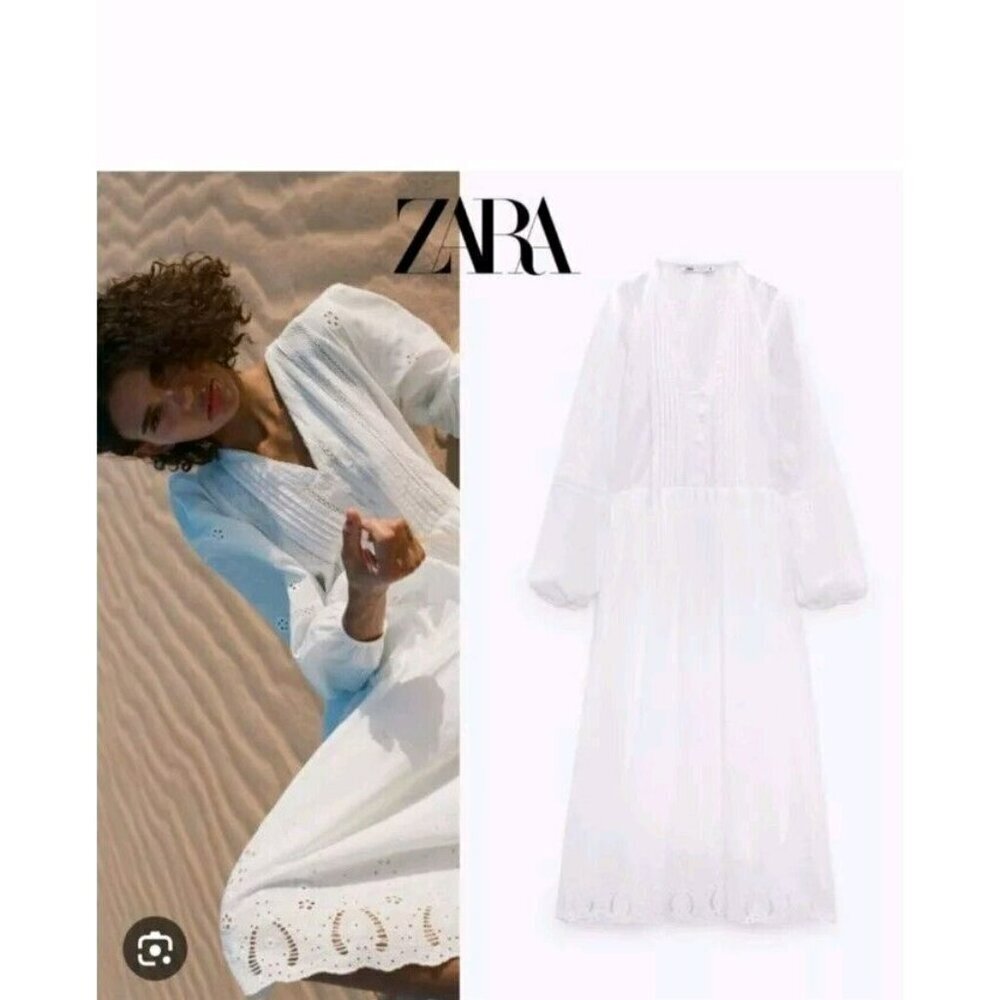 Zara The Mariah Dress Sz XS White Eyelet Embroidered  Fairy Peasant 5598 … - Picture 3 of 10